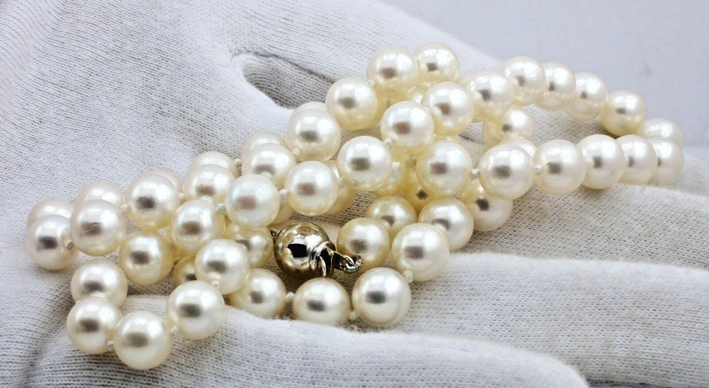 14k white gold 18" 5.5-7mm round Akoya cultured pearl strand necklace estate