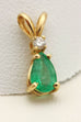 new 14k yellow gold 6x4mm green emerald pear shape pendant round diamond 0.50g