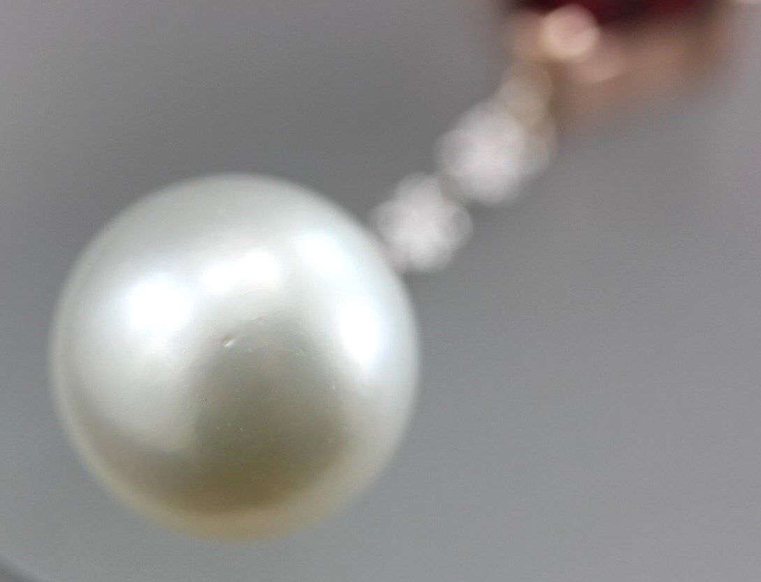 14k rose white gold red Spinel South Sea cultured pearl diamond dangle pendant