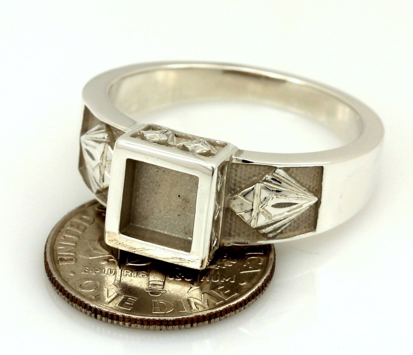 Custom sterling silver platinum man's square ring mount setting size 10.5 9.29g
