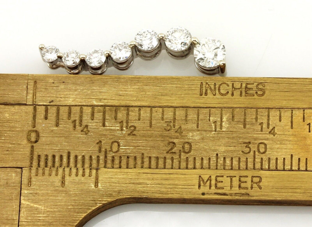 14k white gold 0.87ctw 7 round brilliant diamond journey pendant 25mm NEW 1.30g