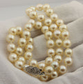 16" 7-7.5mm round cream cultured pearl necklace 14k white gold doubleheart clasp