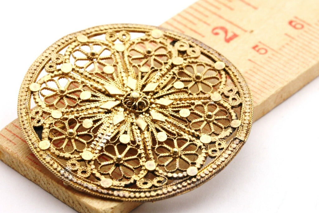 800 silver Israel Hebrew Jewish round pin brooch disc vintage filigree 6.8g