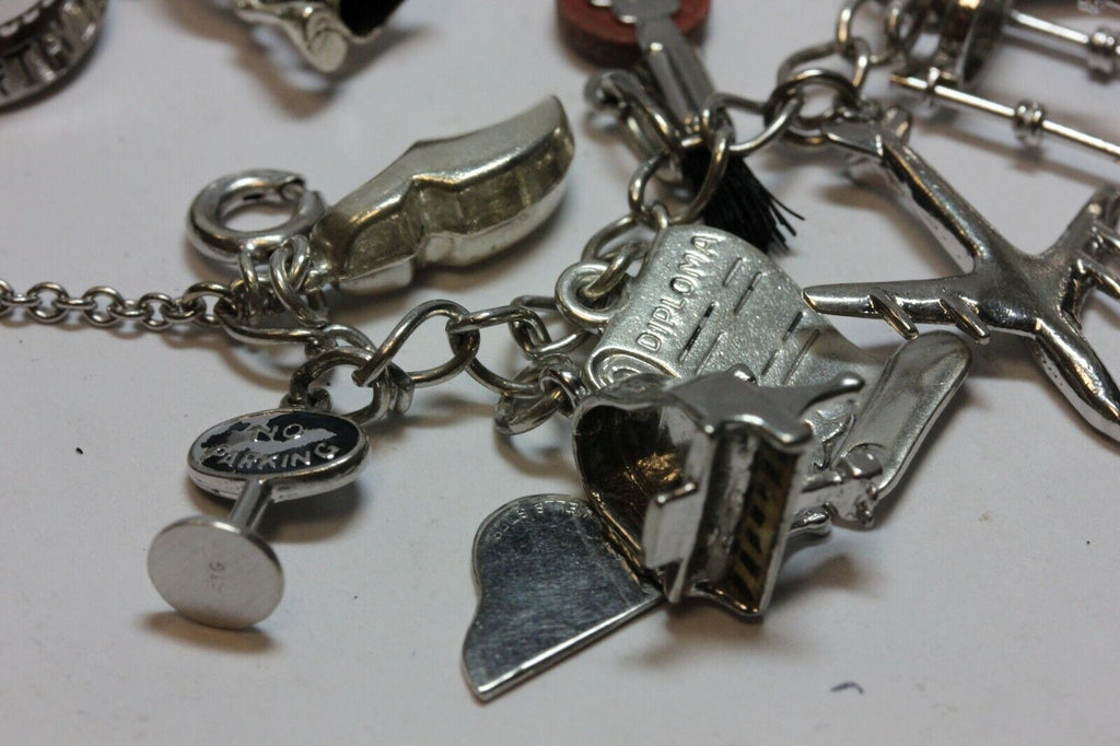 sterling silver 7 inch charm bracelet chain 21 charms estate vintage 45.46g