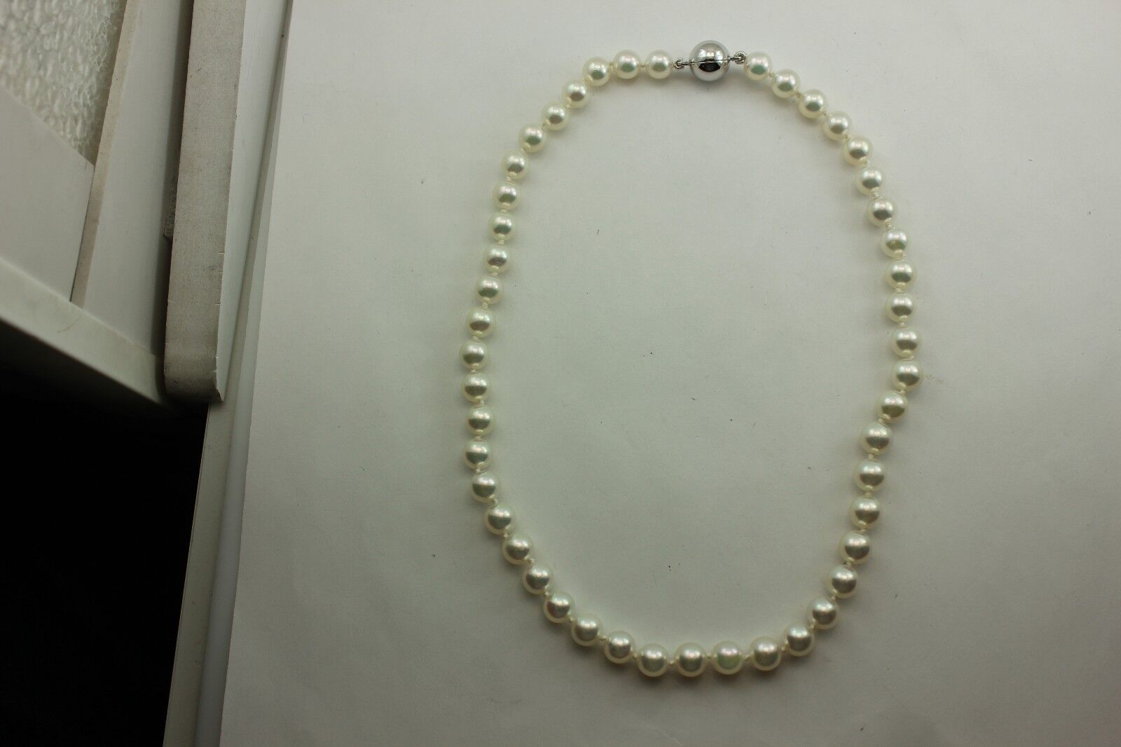 14k white gold 16 inch round white cultured pearl 7-7.5mm strand necklace NEW