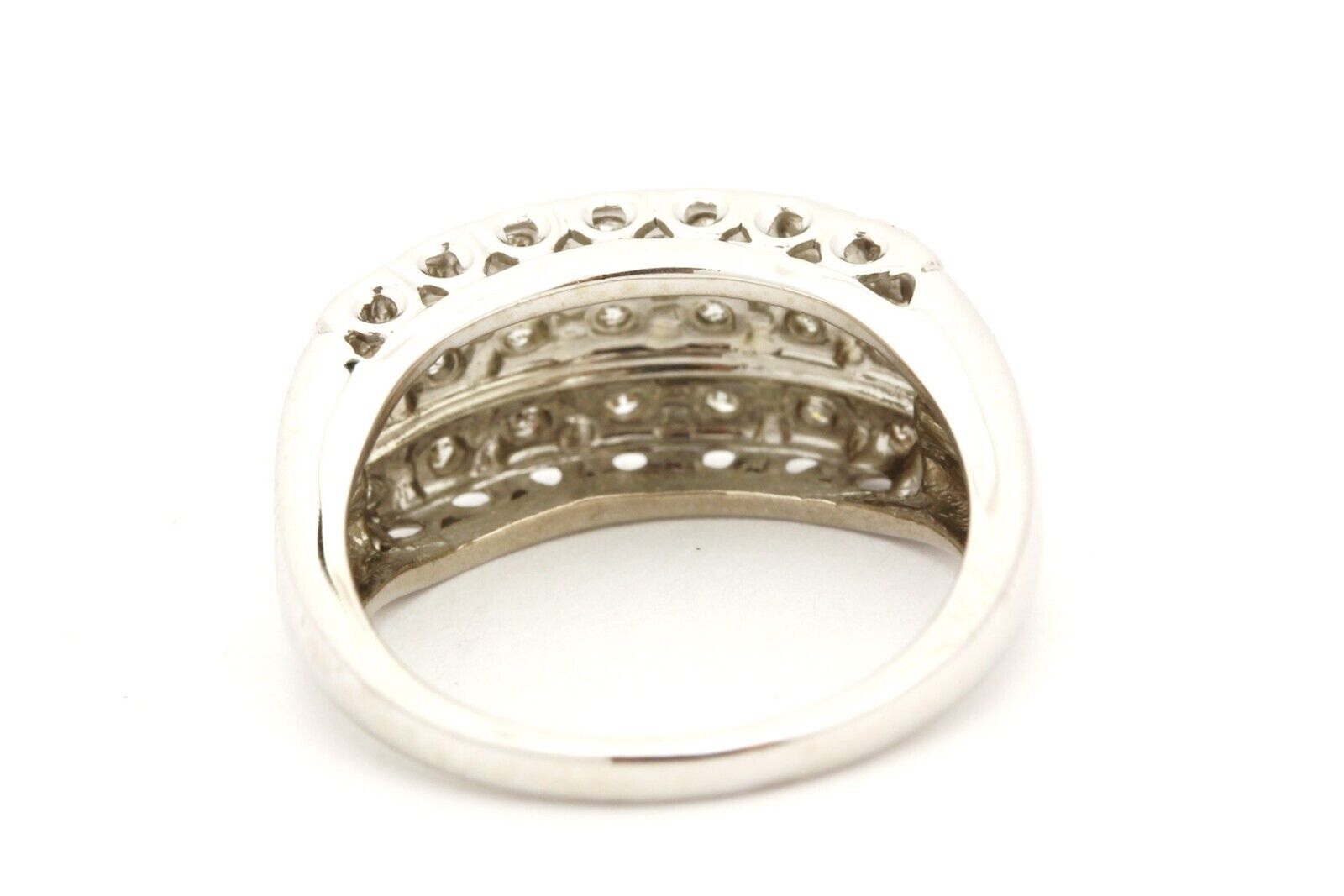 14k white gold 0.20ctw diamond three row cluster band ring size 5.75 8.7mm 4.25g