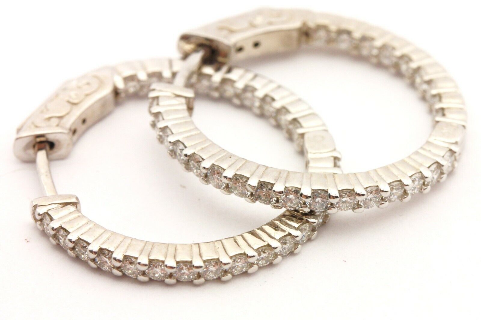 14k white gold 0.97ctw diamond inside outside hoop earrings 1 inch 5.02g new