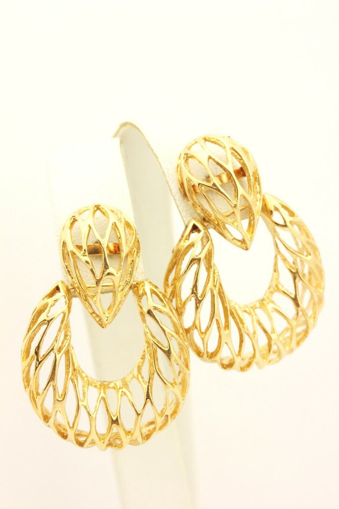 14k yellow gold drop dangle pierced earrings 1.5 inch 10.53g vintage estate