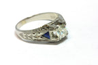 18k white gold man's ring strontium titanate triangle lab sapphires 7.3g size 10