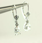 14k white gold 7.5mm CZ pear dangle earrings scroll fleur de lis leverback NEW