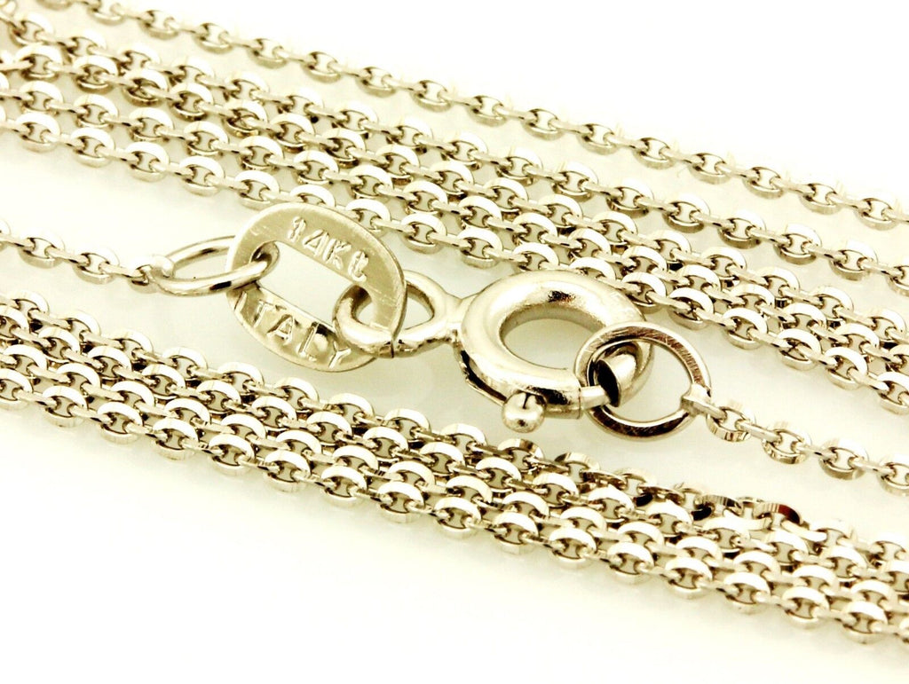14k white gold oval diamond cut rolo 16" 0.65mm chain spring ring 1.33g Italy