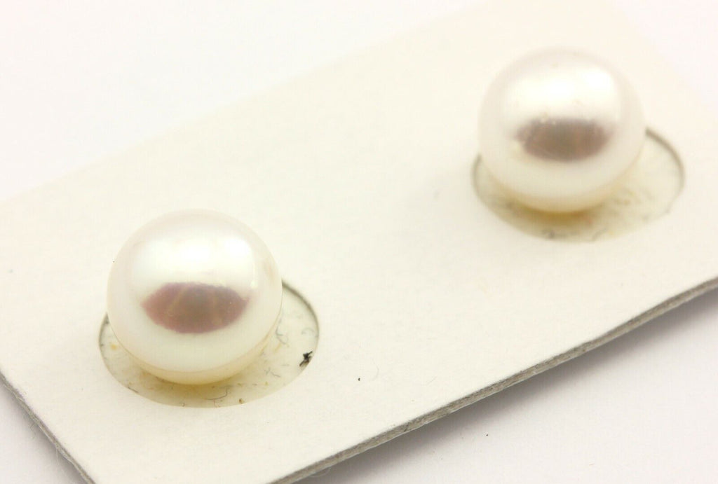 matched pair Japanese Akoya pearls 8.10-8.15mm round white clean half drilled