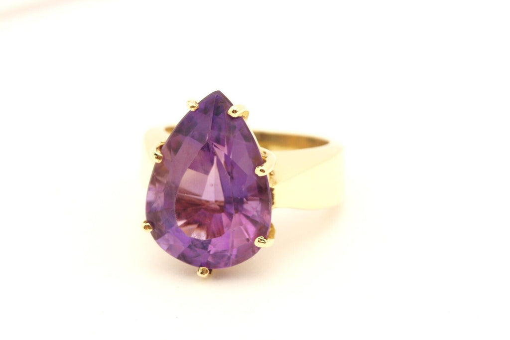 10k yellow gold 11ct purple amethyst pear shape ring size 7.5 7.46g vintage