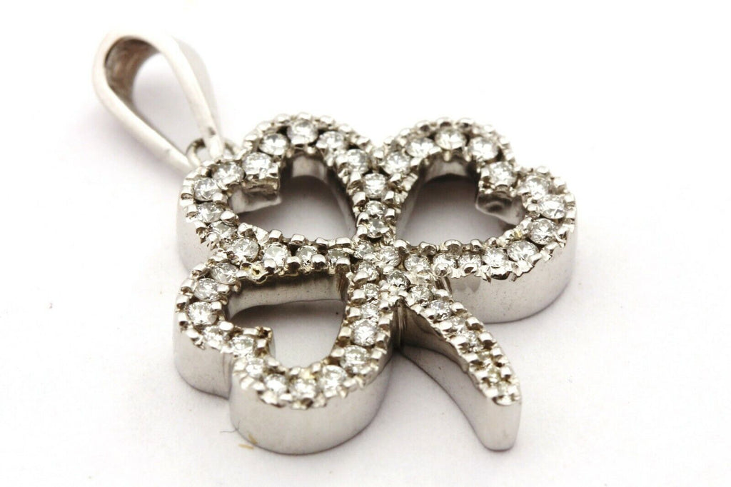 14k white gold 0.30ctw round brilliant diamond shamrock clover pendant 2.7g new