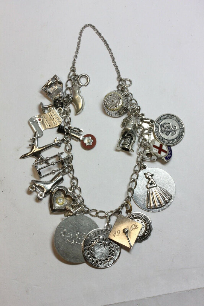 Antique Sterling Silver Charm Bracelet On Figaro Link Chain | eBay