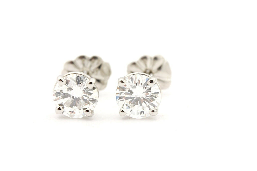 platinum 1.04ctw round brilliant diamond solitaire stud earrings 1.4g