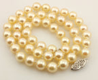 16" cultured pearl necklace 7-7.5mm round cream 14k white gold heart clasp NEW