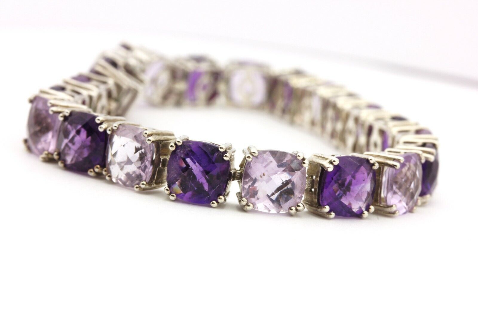 925 sterling silver 47.25ctw 8mm purple amethyst bracelet 7.5 inch 25.17g estate