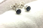 14k white gold 4mm round blue sapphire bezel stud earrings .56ctw estate