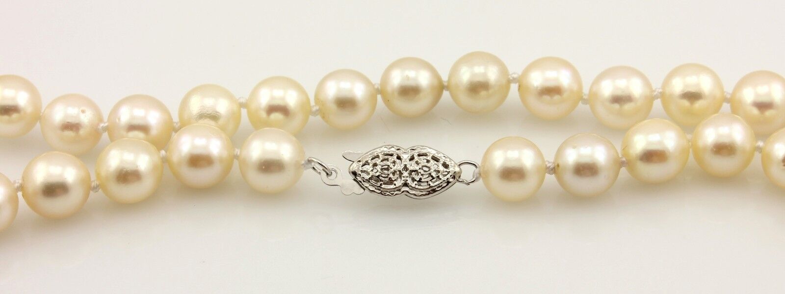 16 inch round cultured pearl strand necklace cream 7-7.5mm 14k white gold clasp