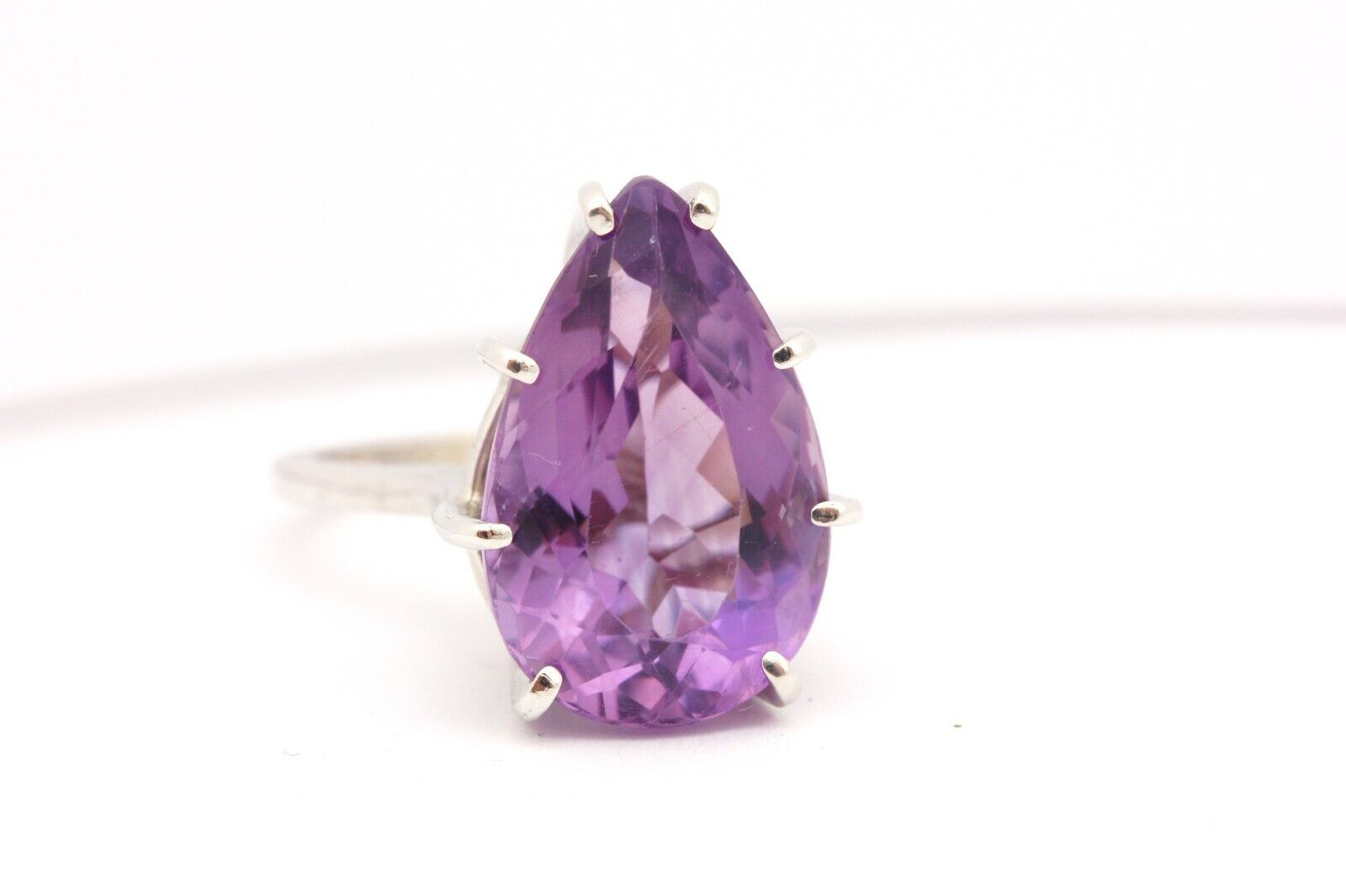 14k white gold 10.40ct purple amethyst solitaire ring size 6.75 6.79g vintage