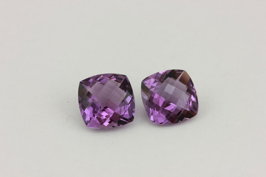 purple amethyst loose natural matched pair 11mm checkerboard cushion 8.69ctw new