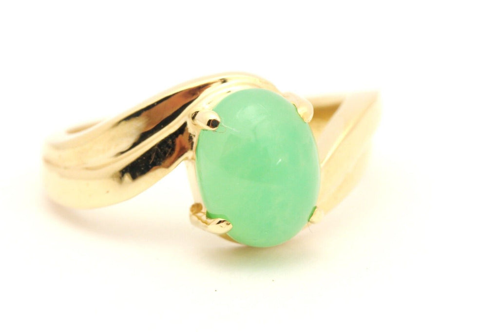 14k yellow gold 9x7mm oval green chrysoprase swirl band ring size 6 4.41g estate
