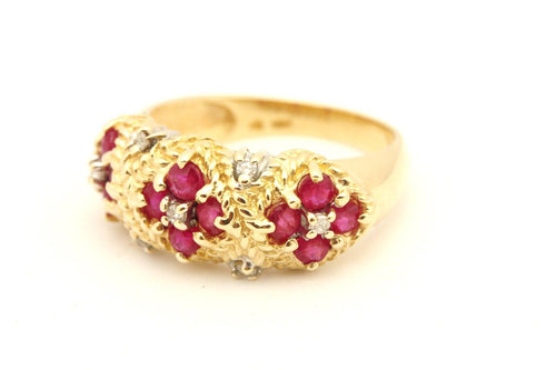 10k yellow gold 1.50ctw ruby 0.08ctw diamond braided band ring size 6.75 4.40g