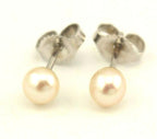 14k white gold 4-4.5mm white round cultured pearl stud earrings NEW