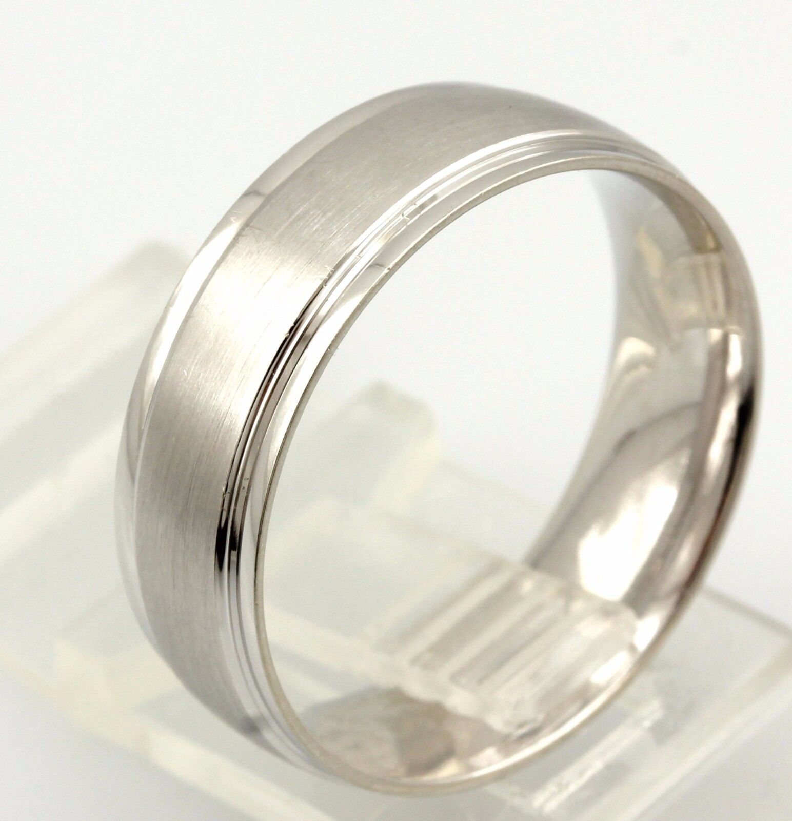 14k white gold 7mm Men's wedding band size 10 satin center polish edge ring NEW