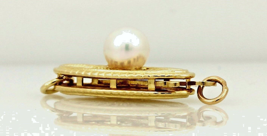 14k yellow gold 13x5mm marquise filigree fish hook 4mm pearl clasp new 0.65g