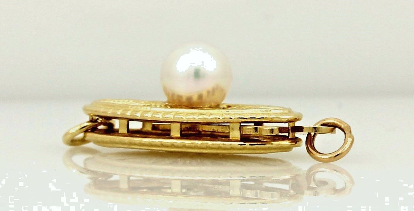 14k yellow gold 13x5mm marquise filigree fish hook 4mm pearl clasp new 0.65g