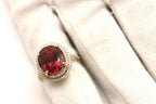 14k yellow gold 7.36ct oval pink tourmaline double halo diamond ring sz 6.5 NEW