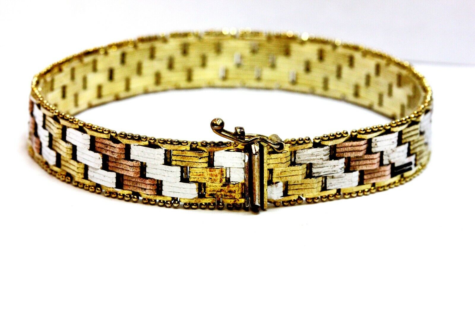 925 sterling silver tri color 7 inch 1mm bracelet ITALY mesh beaded 25.75g