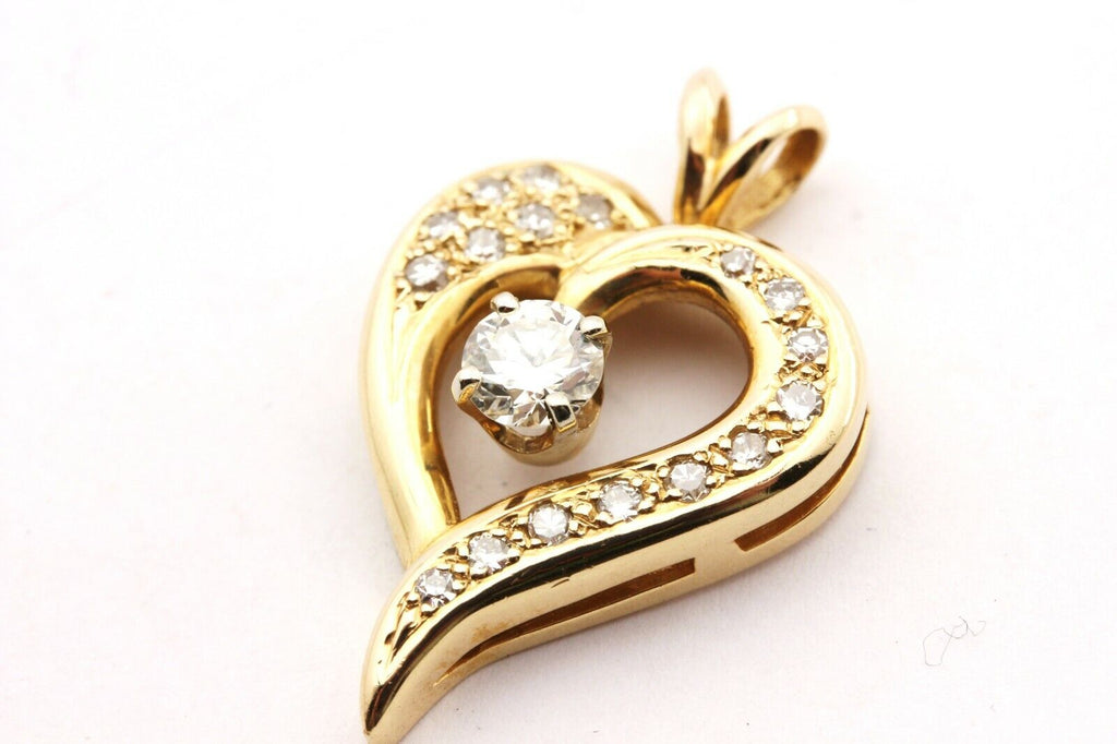 14k yellow gold 0.57ctw round diamond heart love pendant 3.48g estate vintage