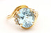 14k yellow gold oval Swiss blue topaz diamond swirl ring size 7.5 5.62g vintage