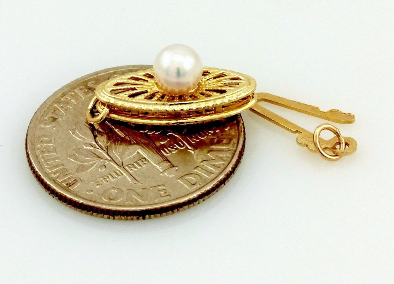 14k yellow gold 13x5mm marquise filigree fish hook 4mm pearl clasp new 0.65g