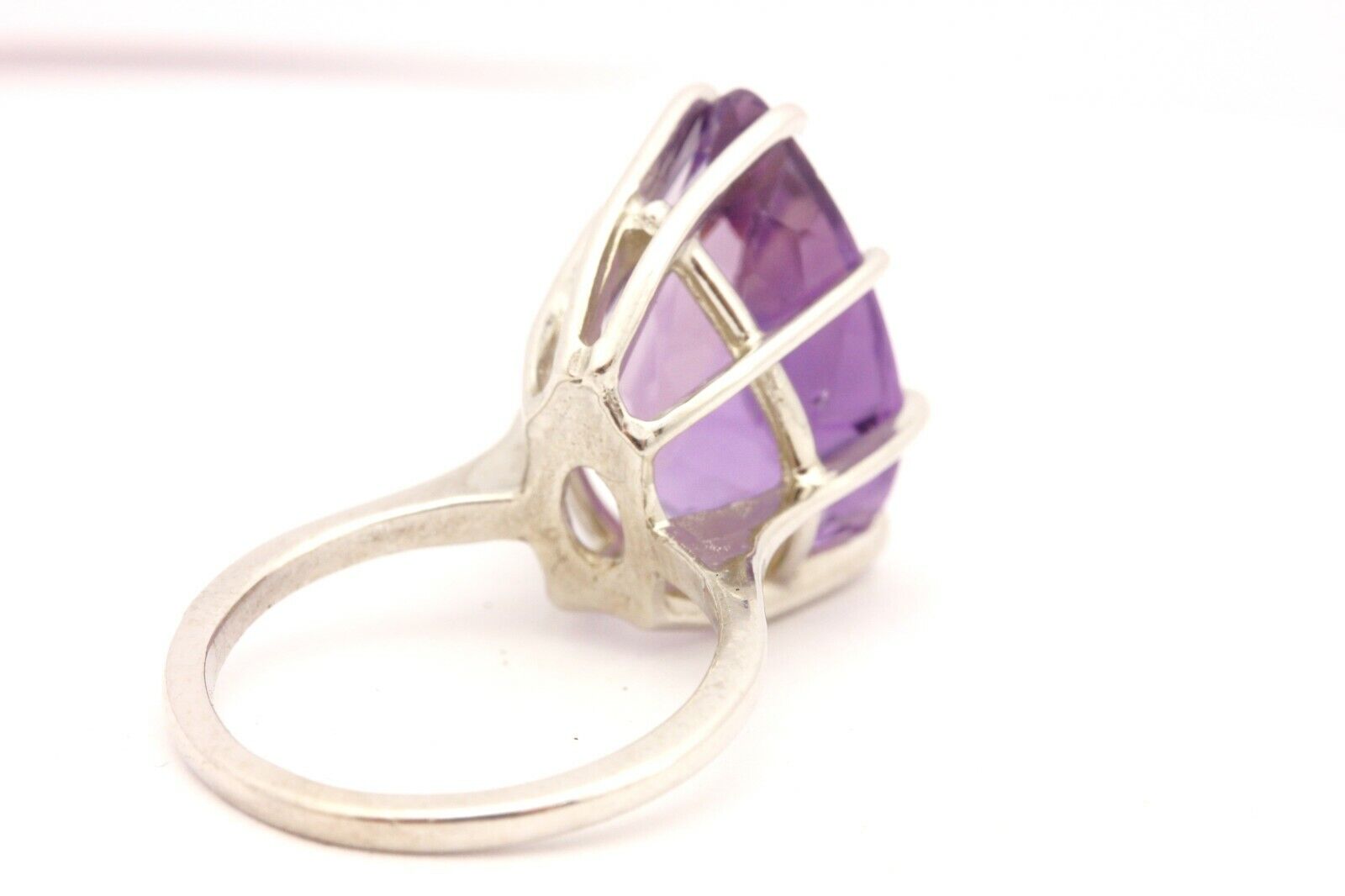 14k white gold 10.40ct purple amethyst solitaire ring size 6.75 6.79g vintage