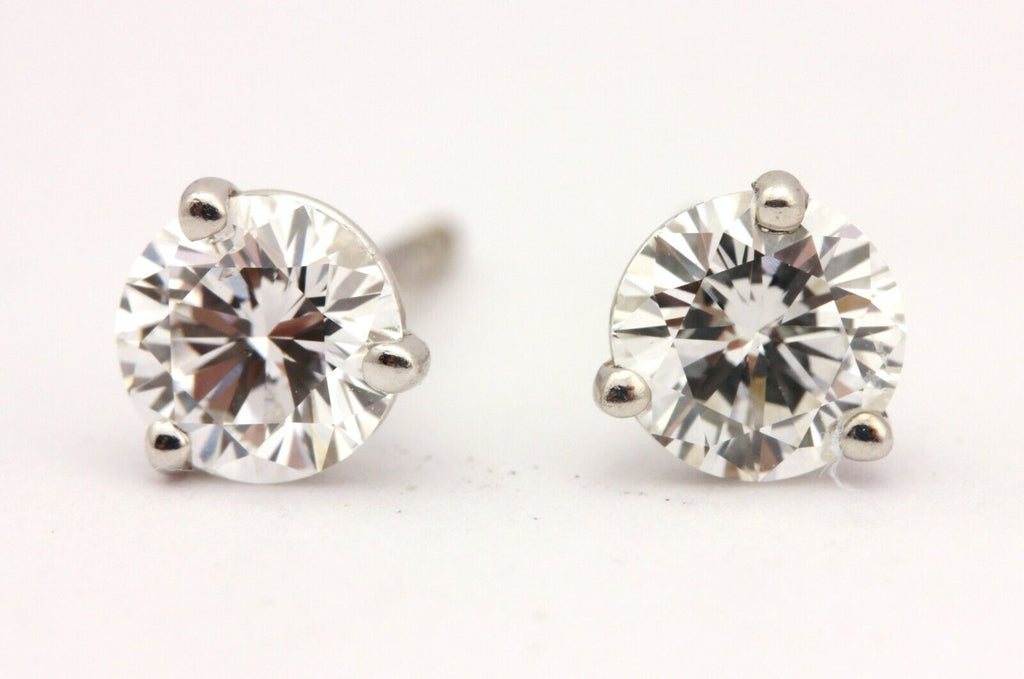 14k white gold round brilliant diamond stud earrings 0.92ctw 4.88-4.91x3.04mm