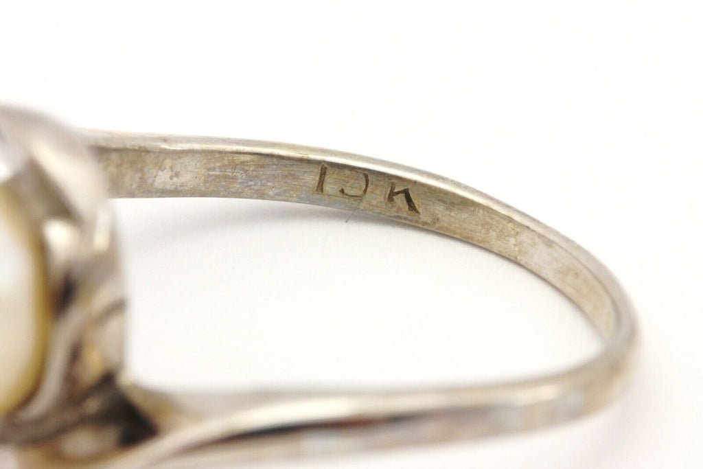 10k white gold 7.25mm round pearl twist ring size 5.75 2.83g vintage estate
