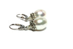 14k white gold 925 sterling silver 14mm drop freshwater pearl leverback earrings