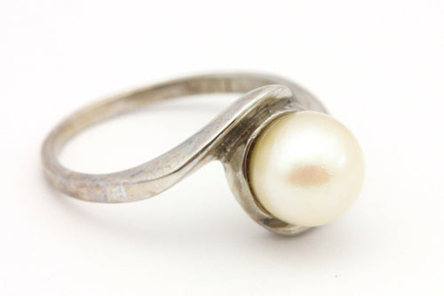 10k white gold 7.25mm round pearl twist ring size 5.75 2.83g vintage estate