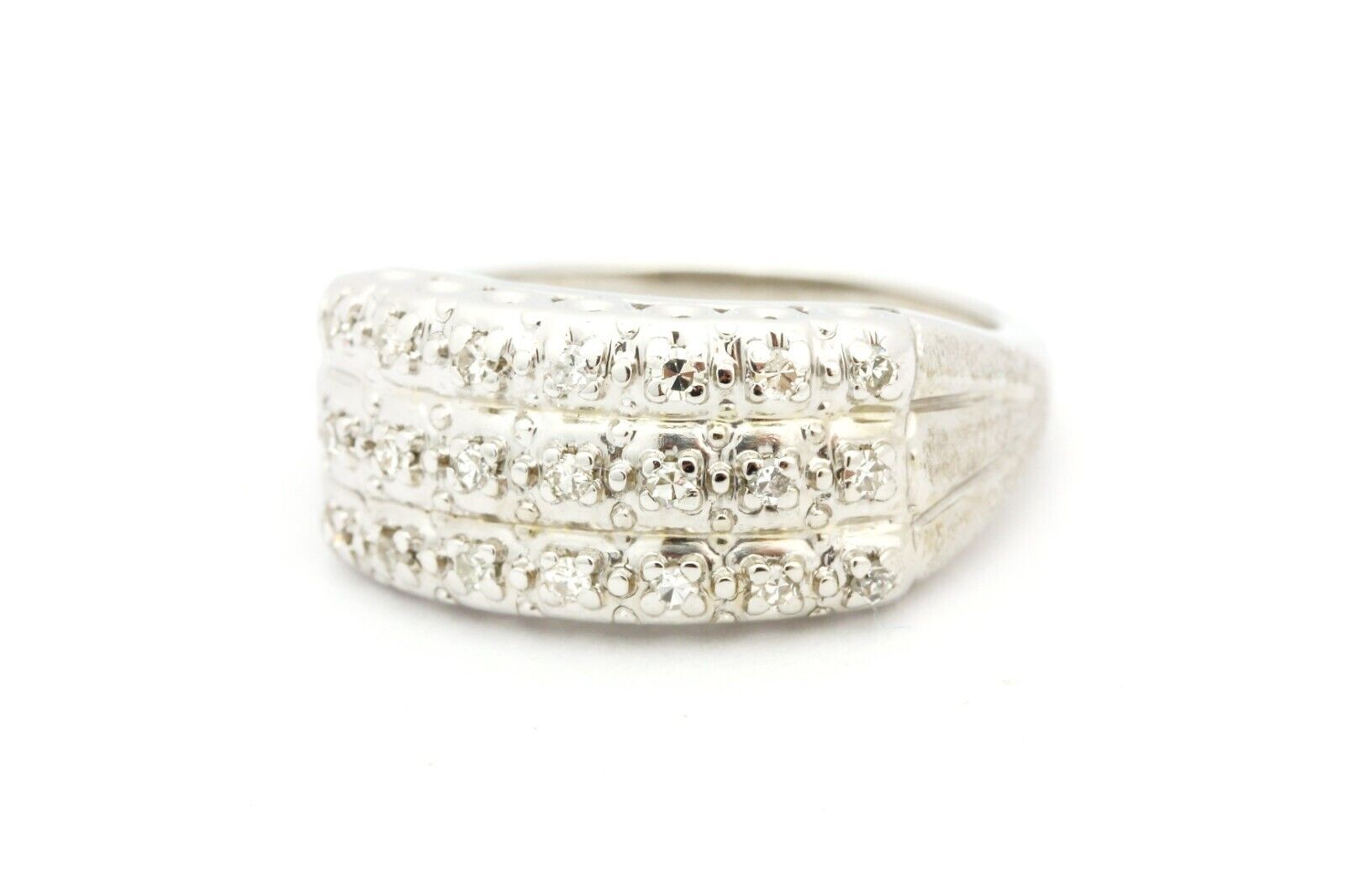 14k white gold 0.20ctw diamond three row cluster band ring size 5.75 8.7mm 4.25g