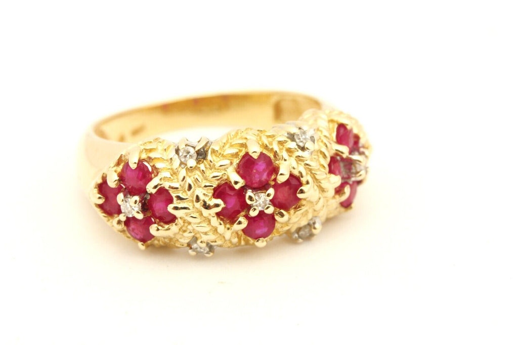 10k yellow gold 1.50ctw ruby 0.08ctw diamond braided band ring size 6.75 4.40g
