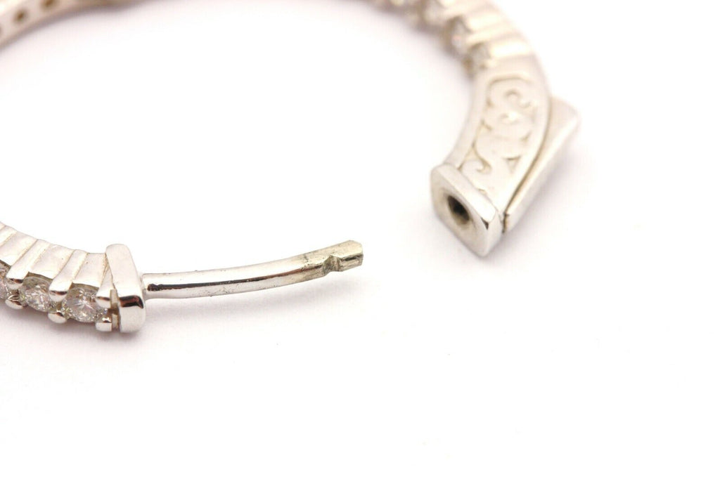 14k white gold 0.97ctw diamond inside outside hoop earrings 1 inch 5.02g new