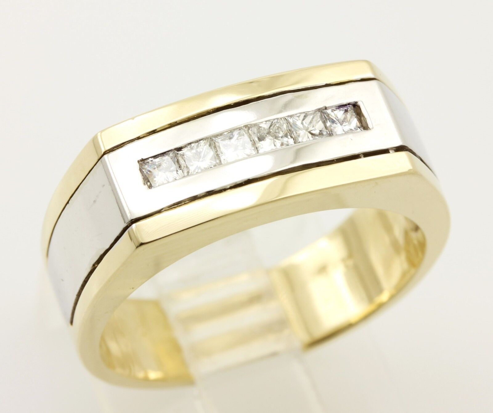 14k yellow white gold man's wedding band 0.62ctw princess diamond sz 8.5 estate