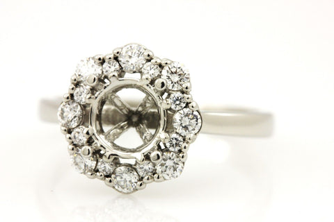 platinum 6.5mm diamond 0.36ctw double halo engagement ring semi mount size 5.5
