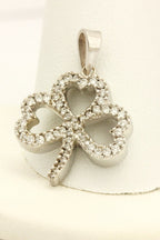14k white gold 0.30ctw round brilliant diamond shamrock clover pendant 2.7g new