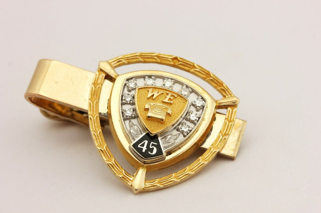 14k yellow gold Western Electric CTO tie clip 0.18ctw diamond 17.61g vintage