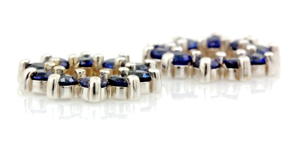 14k white gold 0.80ctw natural blue sapphire 5mm round stud earring jackets new
